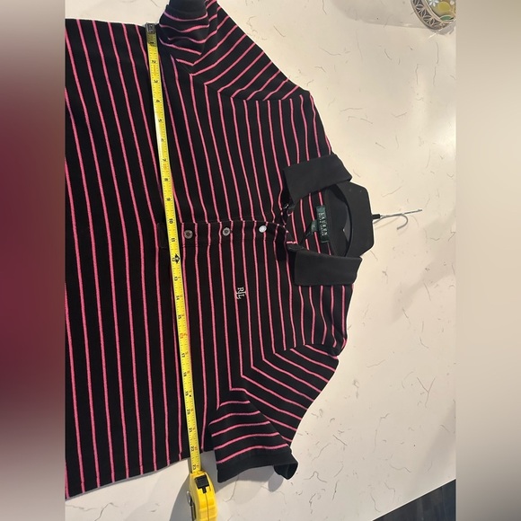 Lauren Ralph Lauren Black Pink Striped Polo Shirt Women’s 1XL Short Sleeve - Picture 5 of 6